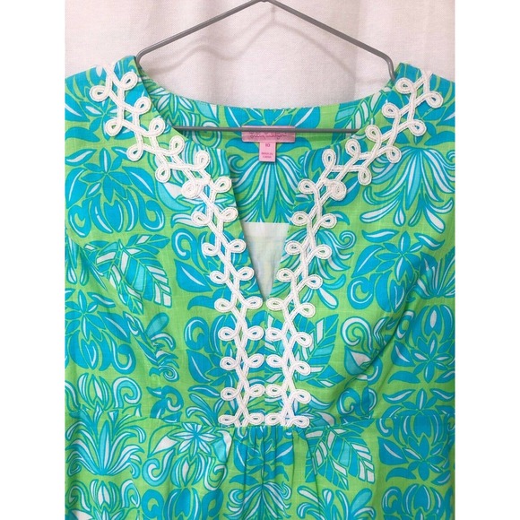Lilly Pulitzer Andover Lawn Dress Sz 10 Fits 8 Lime Turquoise Embroidered - Picture 3 of 8